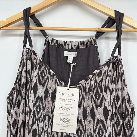 NWOT Garnet Hill Halter Dress Women's PL Gray Brown Cat Eye Print Maxi Dress - Picture 4 of 8